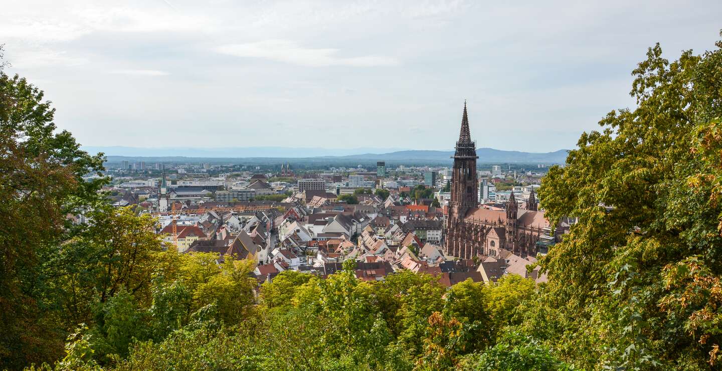 Die Altstadt und Kathedrale von Freiburg im Breisgau von einem Hügel | © Gettyimages.com/Asvolas