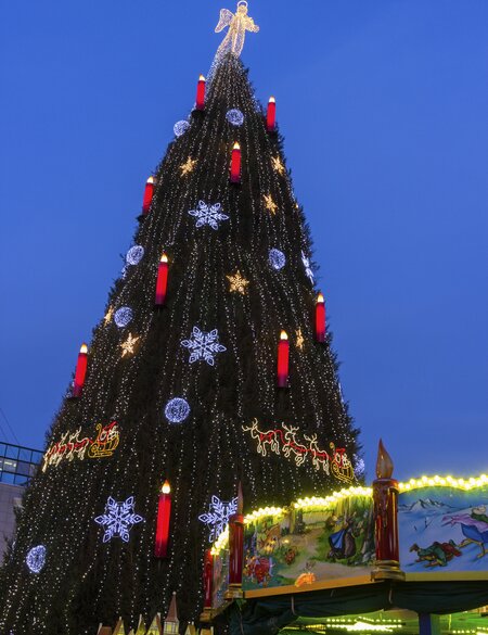 Weihnachtsbaum in Dortmund in Deutschland am Abend | © Gettyimages.com/prosiaczeq