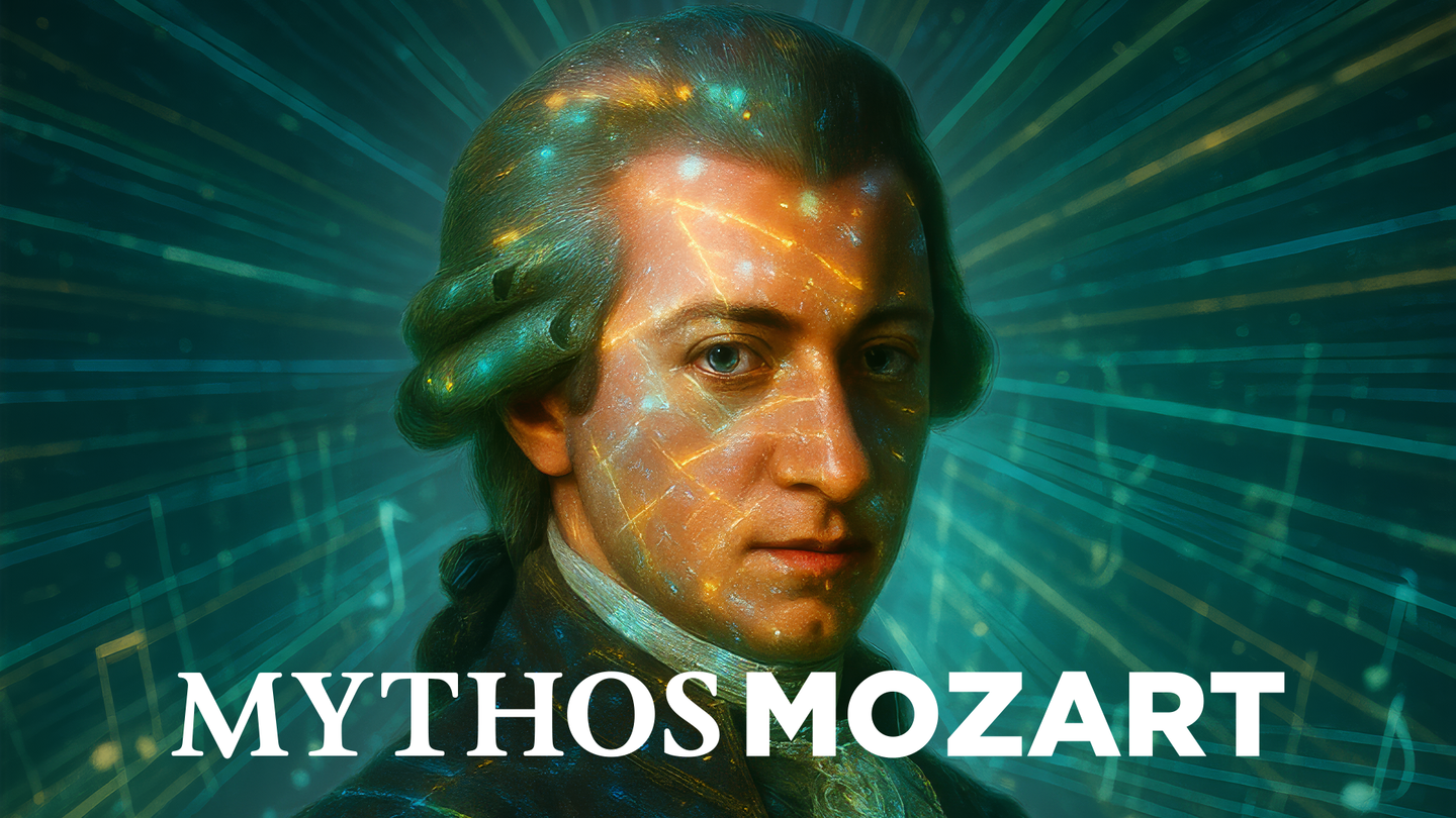 Logo zur Attraktion Mythos Mozart in Wien in Österreich mit einem Bildnis von Wolfgang Amadeus Mozart | © Mythos Mozart
