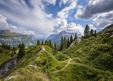 Luftaufnahme der Alpen und der Gipslöcher in der Nähe des Bergdorfes Lech im Sommer | © Kemter/Gettyimages.com