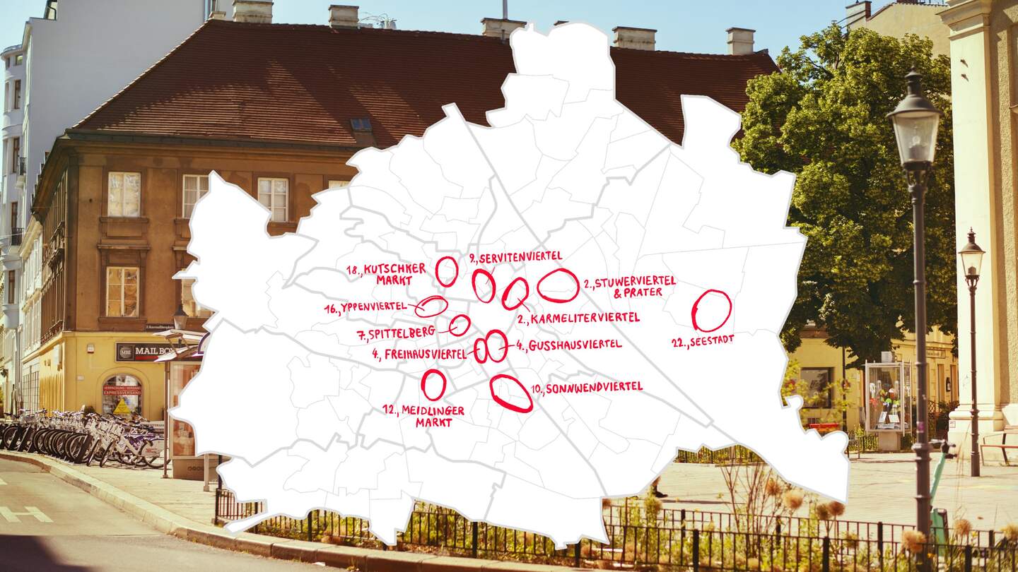 Karte der Wiener Grätzel - Stadtteile | © WienTourismus/Erli Grünzweil