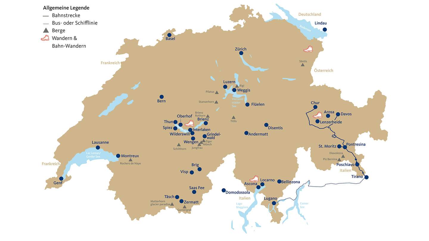 Streckenplan des Bernina Express in der Schweiz | © Ameropa-Reisen GmbH