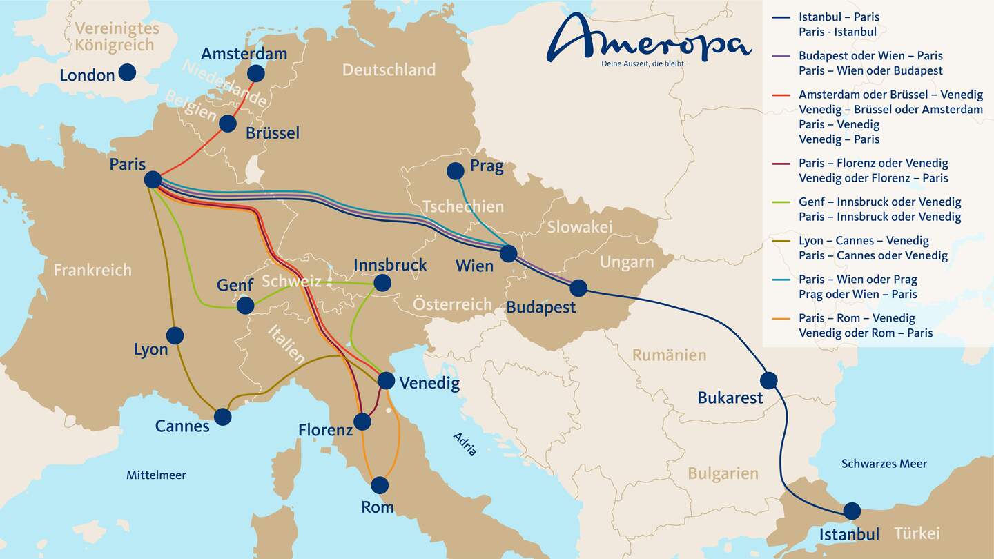 Venice Simplon-Orient-Express Routenkarte | © Ameropa-Reisen GmbH