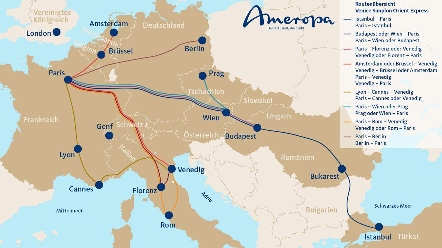 Venice Simplon-Orient-Express Routenkarte | © Ameropa-Reisen GmbH