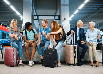 altersdiverse Gruppe wartet am Bahnhof | © Gettyimages.com/gilaxia