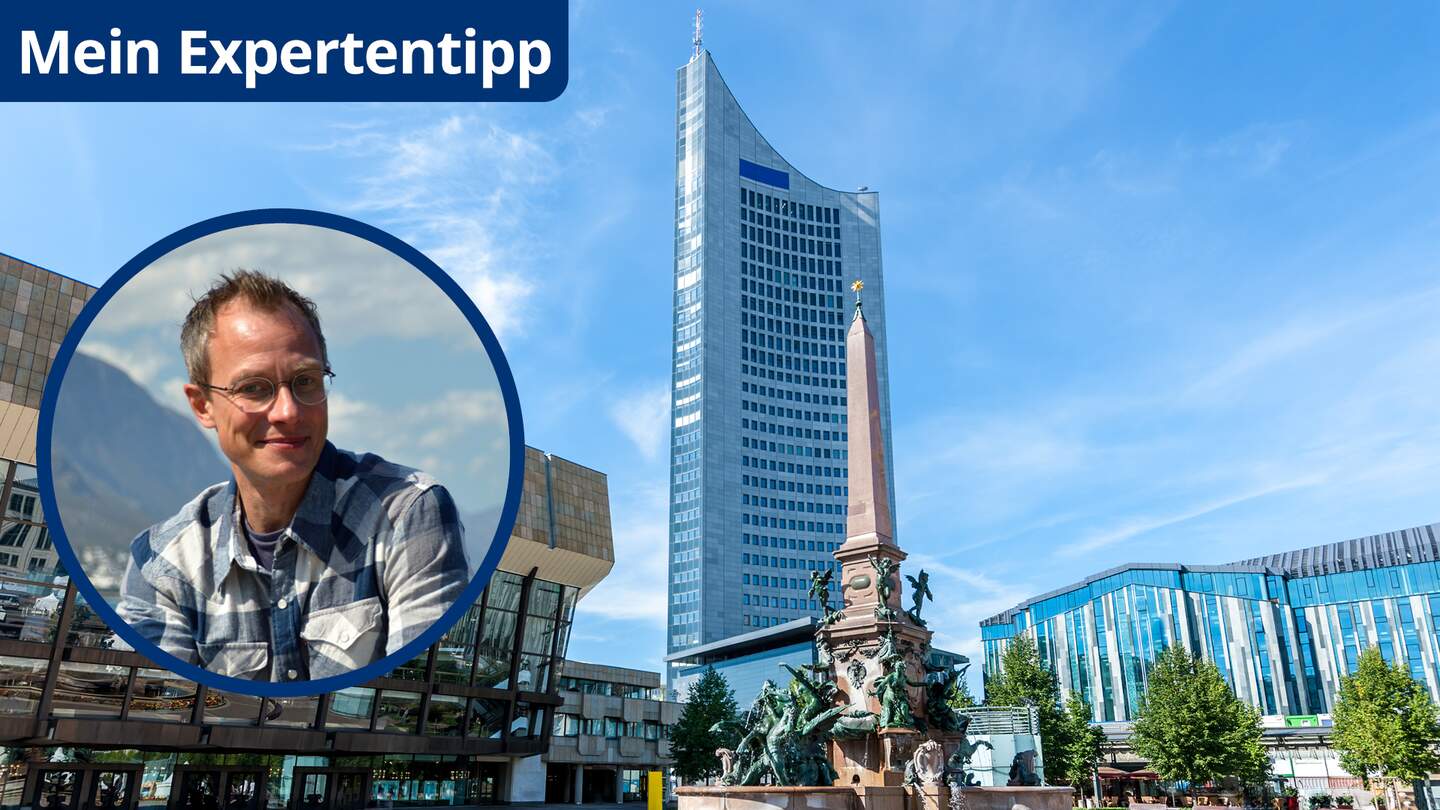 Blick auf den Augustusplatz mit dem Mendebrunnen mittig und dem Gewandhaus rechts im Hintergrund dem City-Hochhaus in Leipzig | © Leipzig © Gettyimages.com/Mlenny