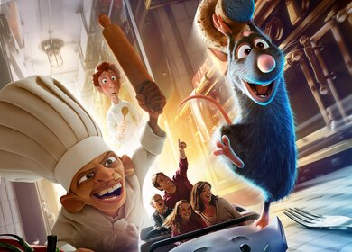 Walt Disney Studios® Park Worlds of Pixar Attraktion Ratatouille: Das Abenteuer, Ratte wird von dem Koch gejagt | © ©Disney/© 2024 Pixar