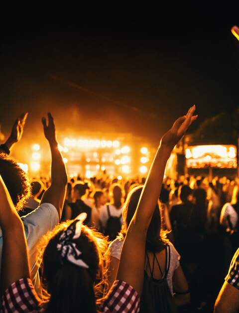 Rueckansicht einer grossen Gruppe von Menschen, die eine Konzertauffuehrung geniessen | © Gettyimages.com/gilaxia