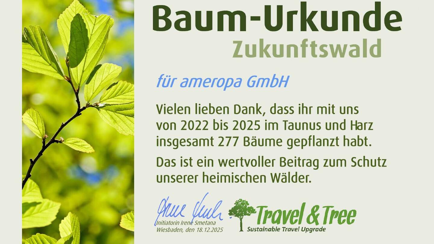 Baum-Urkunde Travel & Tree | © Ameropa-Reisen GmbH