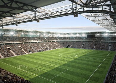 Fussballstadion voller Menschen auf den Tribuehnen | © Gettyimages.com/Oliver Hasselluhn