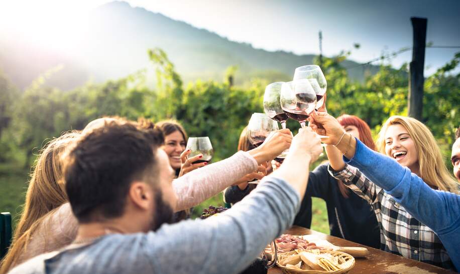 Freunde beim Rasten in den Weinbergen | © © Gettyimage/franckreporter