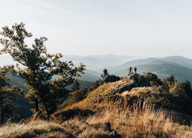 Junges Paar ueber dem Schwarzwald | © Gettyimages.com/AscentXmedia Junges Paar mit dem Rucksack auf einen Berggipfe ueber dem Schwarzwald, Baden-Wuerttemberg | © Gettyimages.com/AscentXmedia